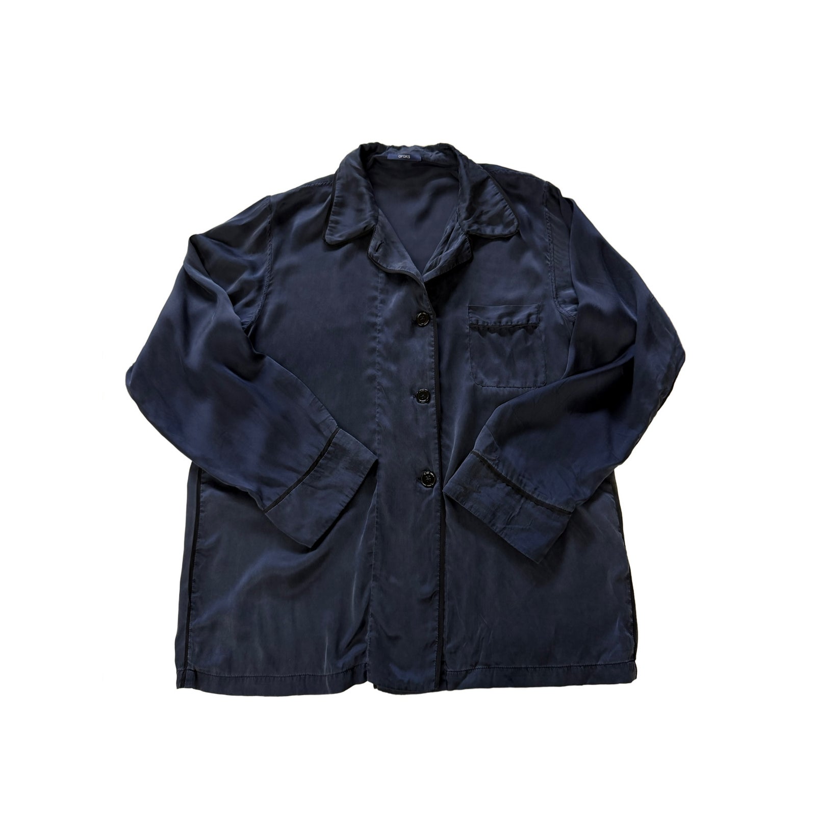 Araks Ny Luxury Navy Blue 100% Silk Kate Pajama Top L Quiet Luxury Loungewear — image 3 of 8